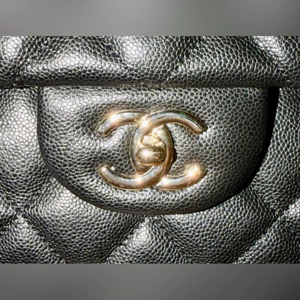 CHANEL XXL Black Caviar leather Classic Airline Travel Flap Bag Gold CC Handbag - Picture 9 of 11